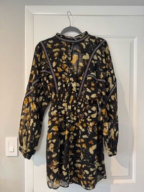 Topshop Black and Mustard Floral Mini Dress